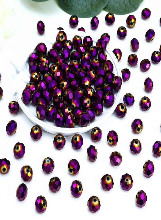 Dowarm 200PCS 8mm Briolette Crystal Glass Beads for Jewelry Making, Faceted Rondelle Crystal Beads for Crafts Wind Chimes Suncatchers Wine Charms, Loose DIY Spacer Beads, Mine Purple - Image 2