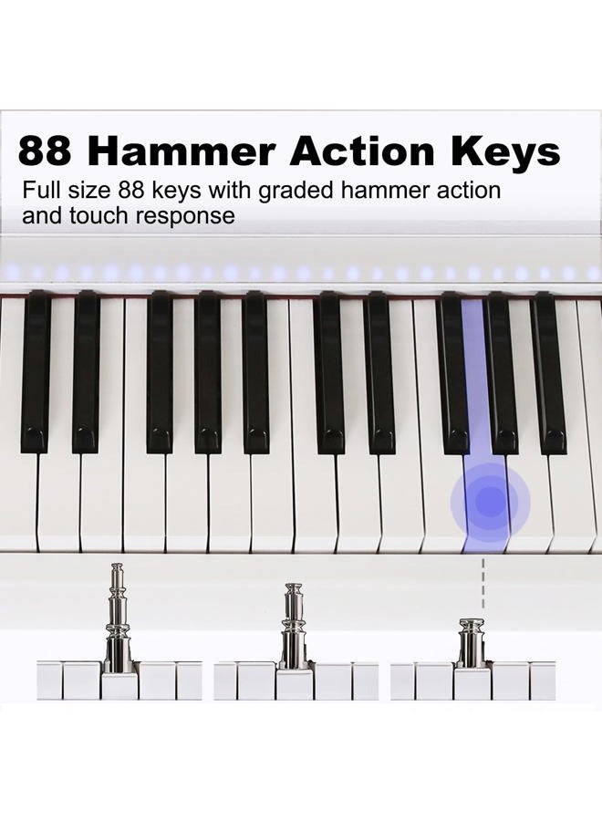 THE ONE Digital Piano with Lighted-up Teaching Keys, Piano Keyboard 88 Keys with Hammer Action for Beginner/Professional, Full Size Weighted Keyboard with Piano Stand/3-Pedal Unit/APP, White - Image 2