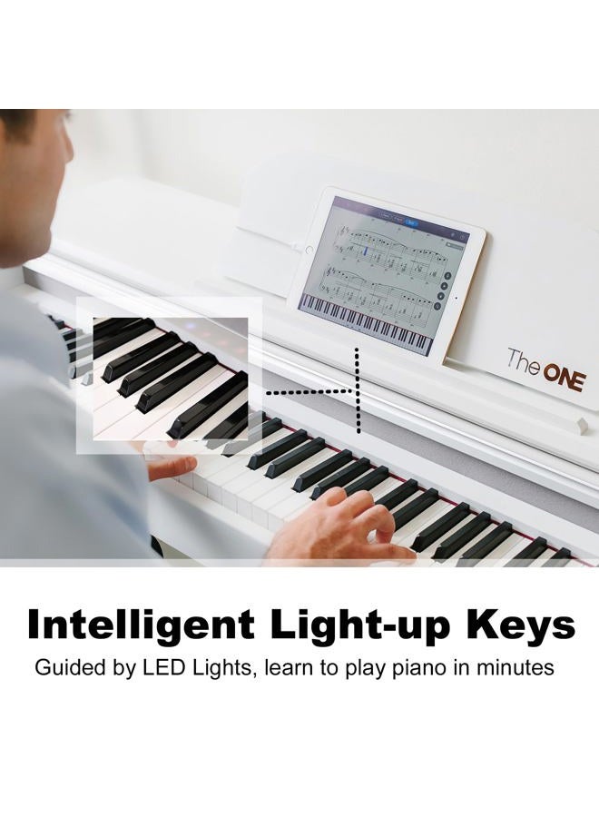 THE ONE Digital Piano with Lighted-up Teaching Keys, Piano Keyboard 88 Keys with Hammer Action for Beginner/Professional, Full Size Weighted Keyboard with Piano Stand/3-Pedal Unit/APP, White - Image 4
