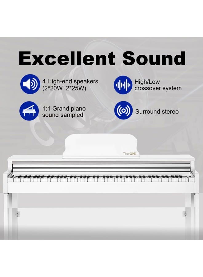 THE ONE Digital Piano with Lighted-up Teaching Keys, Piano Keyboard 88 Keys with Hammer Action for Beginner/Professional, Full Size Weighted Keyboard with Piano Stand/3-Pedal Unit/APP, White - Image 5
