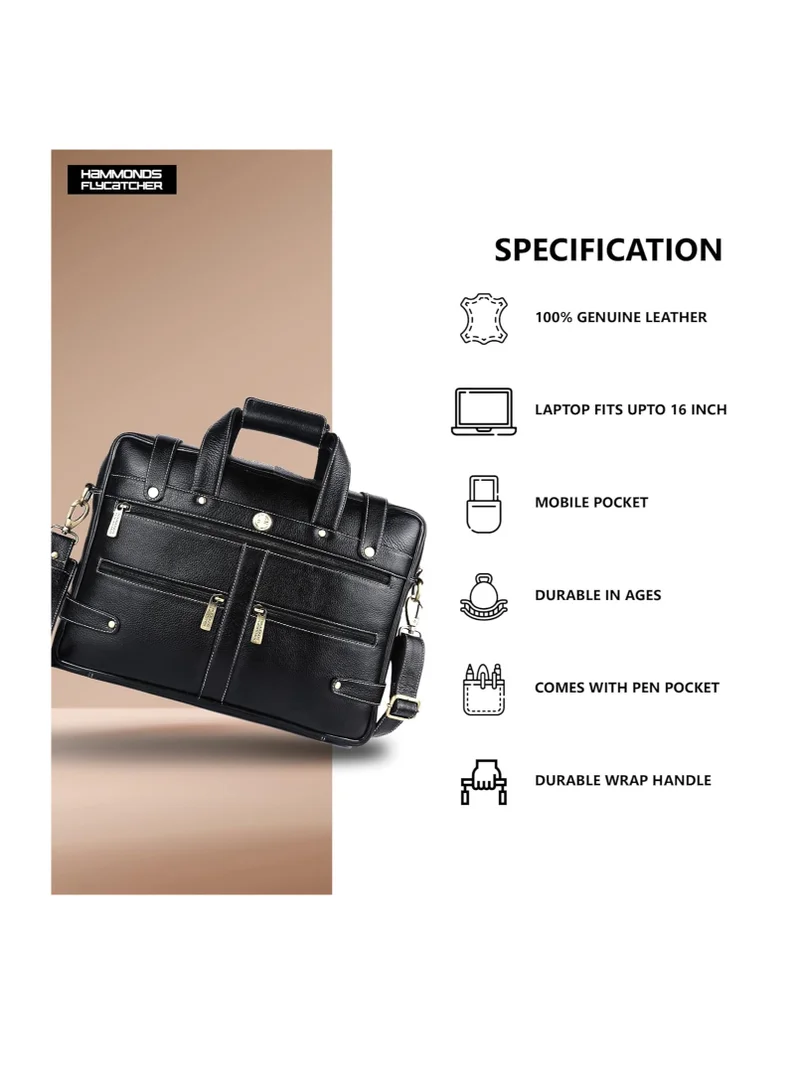Hammonds Flycatcher  Leather 15.6 inch Laptop Messenger Bag (Black) LB110BL(N) | YNHK  | Best Price UAE