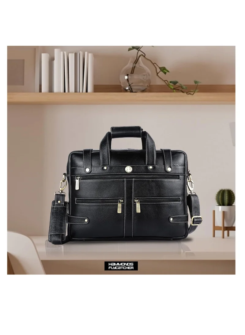 HAMMONDS FLYCATCHER Leather 15.6 inch Laptop Messenger Bag (Black) LB110BL(N) | YNHK
