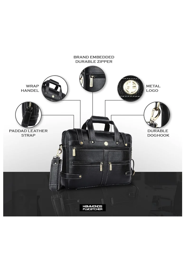 Hammonds Flycatcher  Leather 15.6 inch Laptop Messenger Bag (Black) LB110BL(N) | YNHK  | Best Price UAE