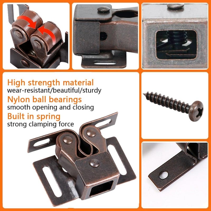 QSDT 4 Pack Cabinet Latch Double Roller Catch for Cupboard Closet Cabinet Door Latches and Catches, Bronze - Image 5
