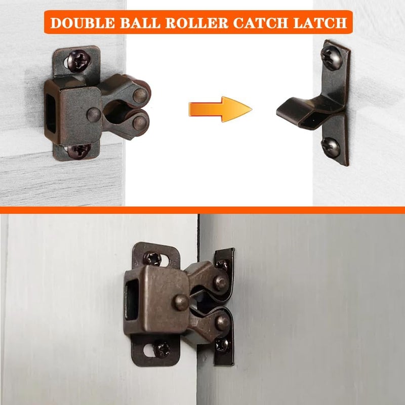 QSDT 4 Pack Cabinet Latch Double Roller Catch for Cupboard Closet Cabinet Door Latches and Catches, Bronze - Image 3