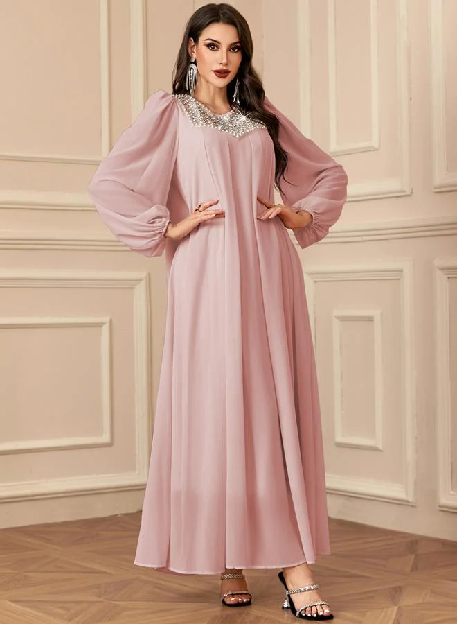 Take Two pink Pink Embellished Balloon Sleeve Maxi Dress for Women | Best Price UAE
