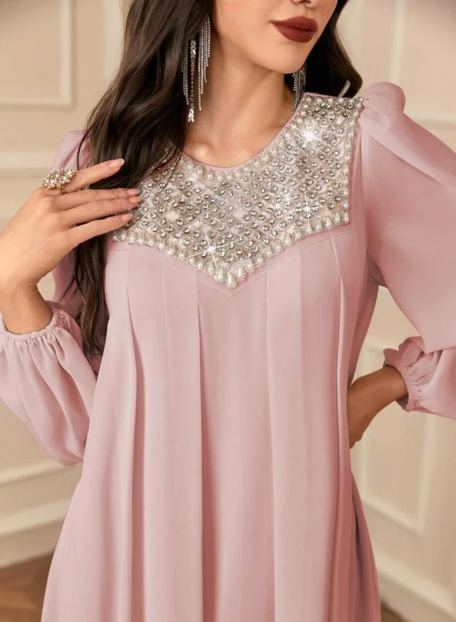 Take Two Pink Embellished Balloon Sleeve Maxi Dress
