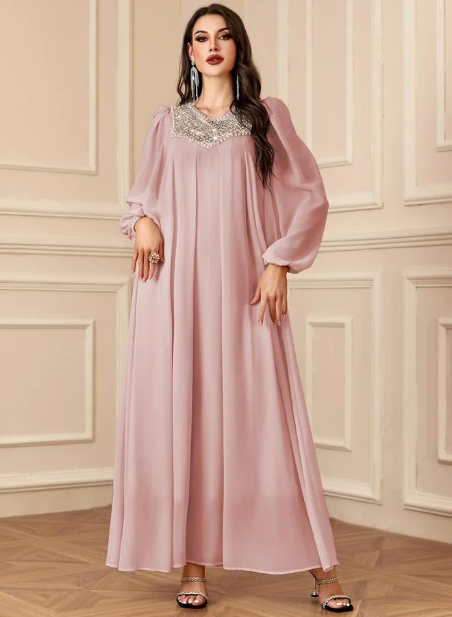 Take Two pink Pink Embellished Balloon Sleeve Maxi Dress for Women | Best Price UAE