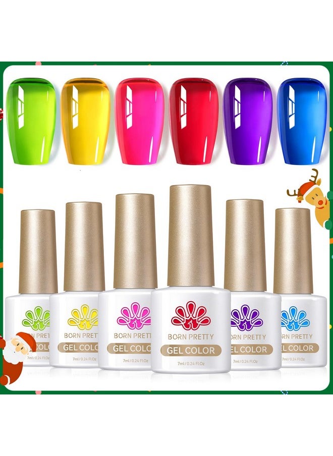 Born Pretty - Born Pretty Jelly Gel Nail Polish Christmas Ice Jelly Neon Gel Polish Crystal Transparent Gel Polish Green Yellow Hot Pink Red Blue Purple Nail Art Varnish Manicure 6PCS Neon Garden - Image 1