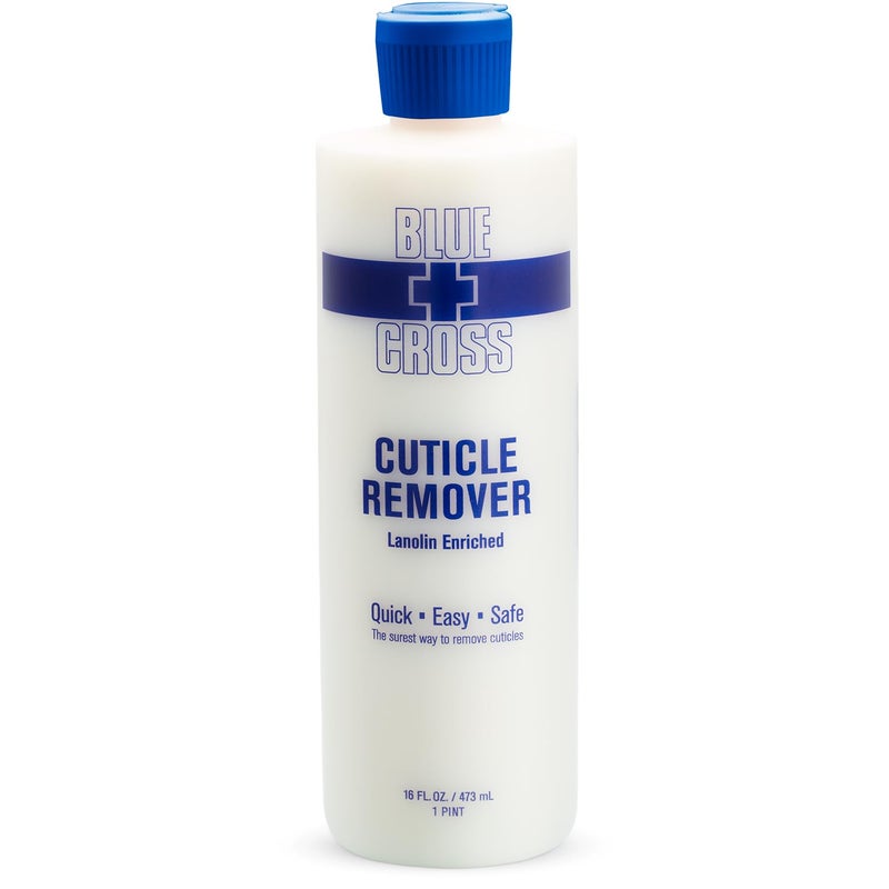 Blue Cross Cuticle Remover Liquid, Cuticle Softener for Nails, Professional Nail Care with Lanolin for Brittle Hang Nails, Hydrating, Moisturizing, Dry Cuticles, Made in USA. 16oz - Image 1