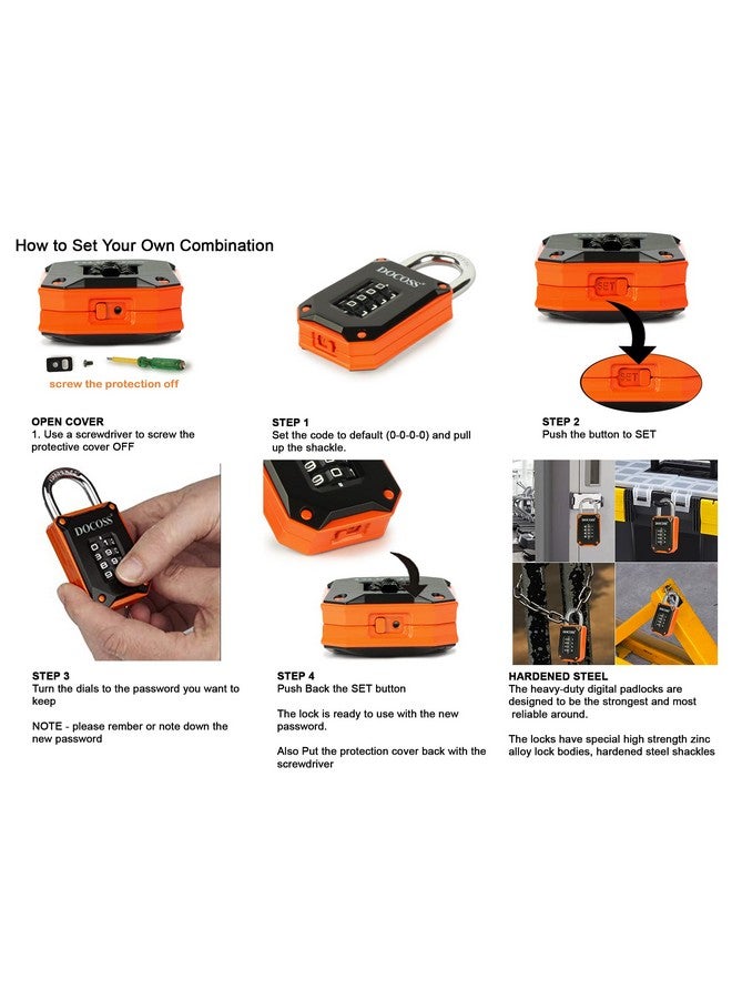 DOCOSS Zinc Strong Number Locks For Door/Combination Lock Padlock/Door Combination Lock,Pad Lock,Gate Lock, Gym Locker Lock,Locks For Main Gate (Orange Black (1 Pack)) - Image 5