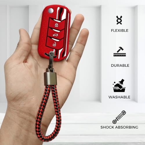 KEYCEPT Tristar Silicone Key Cover for Mahindra Scorpio N, 3XO, XUV 300, Marazzo, XUV 700, XUV 400, Bolero, Thar Roxx, TUV 300, EV 3 Button Flip Key Cover with Keychain (Keychain 6, Red) - Image 4