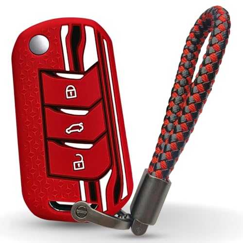 KEYCEPT Tristar Silicone Key Cover for Mahindra Scorpio N, 3XO, XUV 300, Marazzo, XUV 700, XUV 400, Bolero, Thar Roxx, TUV 300, EV 3 Button Flip Key Cover with Keychain (Keychain 6, Red) - Image 1