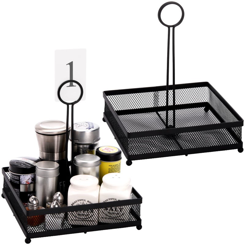 Lyellfe Lyellfe Set of 2 Metal Condiment Caddy Square Table Caddy Collection with Number Card Holder Black Tabletop Seasoning Spice Organizer for Grill Outdoors Restaurant Kitchen Cabinet 