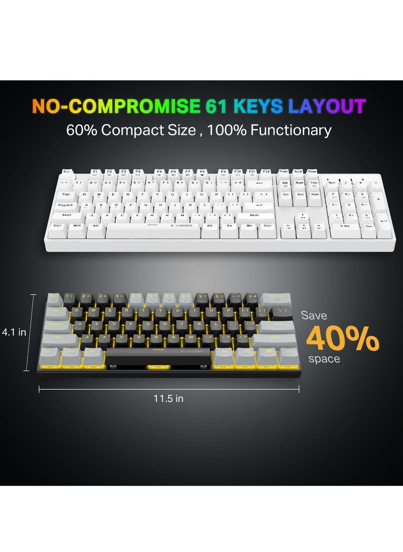 E-YOOSO - Z-11 60% Mechanical Gaming Keyboard,Blue Switch 61 Keys Wired Compact Keyboard,Yellow Backlit and Metal Panel for Windows,Mac OS-Black Grey - Image 1