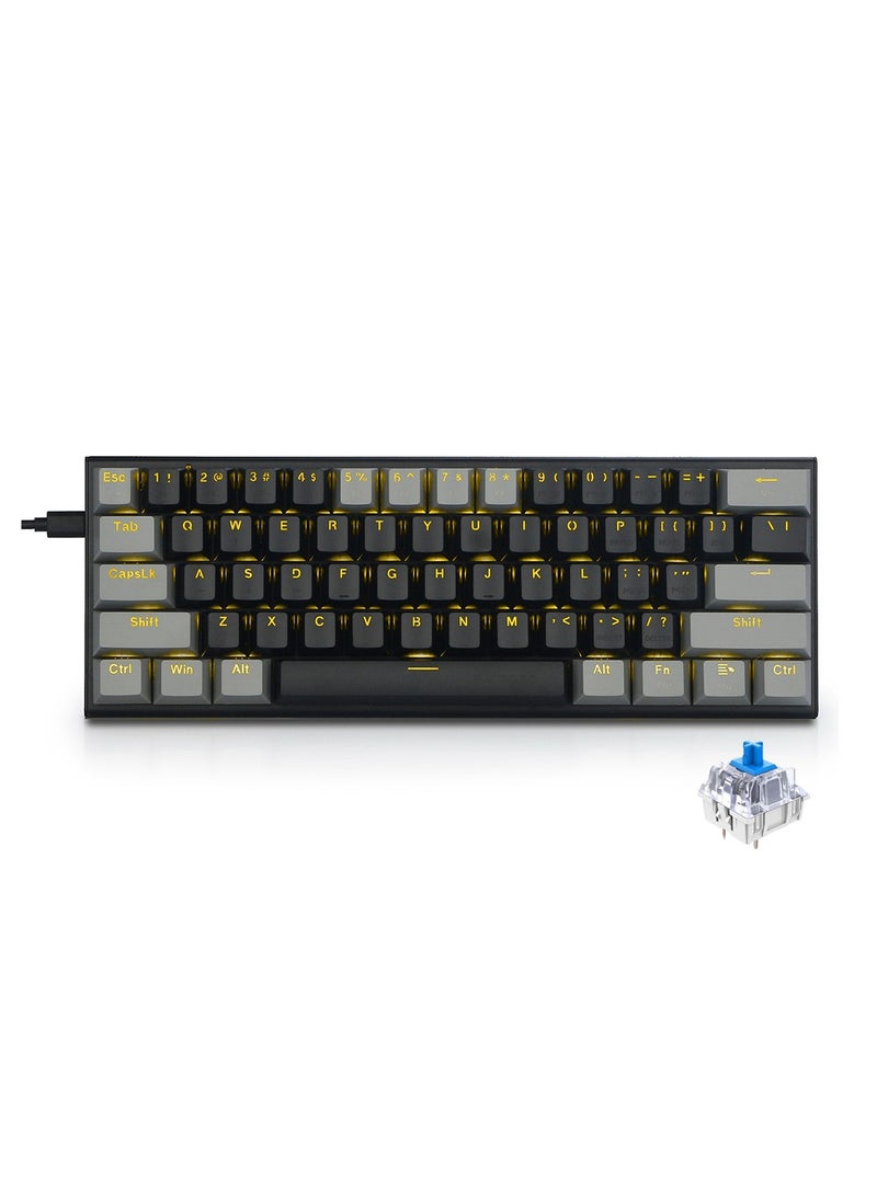 E-YOOSO - Z-11 60% Mechanical Gaming Keyboard,Blue Switch 61 Keys Wired Compact Keyboard,Yellow Backlit and Metal Panel for Windows,Mac OS-Black Grey - Image 1
