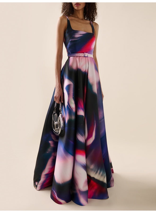 Madam Uniq Fashion Sleeveless Vest Multicolor Printed Long Dress Maxi Gown - Image 1