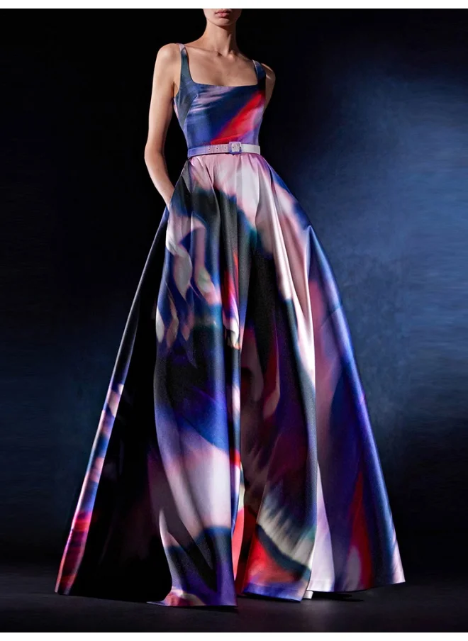 Madam Uniq Fashion Sleeveless Vest Multicolor Printed Long Dress Maxi Gown
