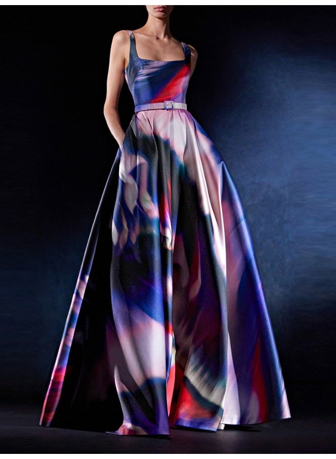 Madam Uniq Fashion Sleeveless Vest Multicolor Printed Long Dress Maxi Gown - Image 2