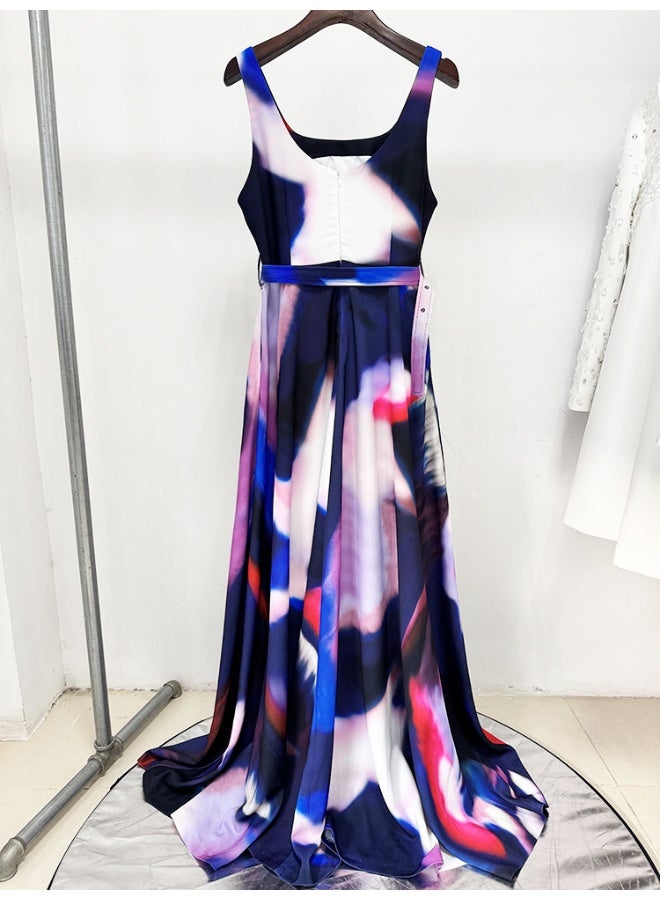 Madam Uniq Fashion Sleeveless Vest Multicolor Printed Long Dress Maxi Gown - Image 4