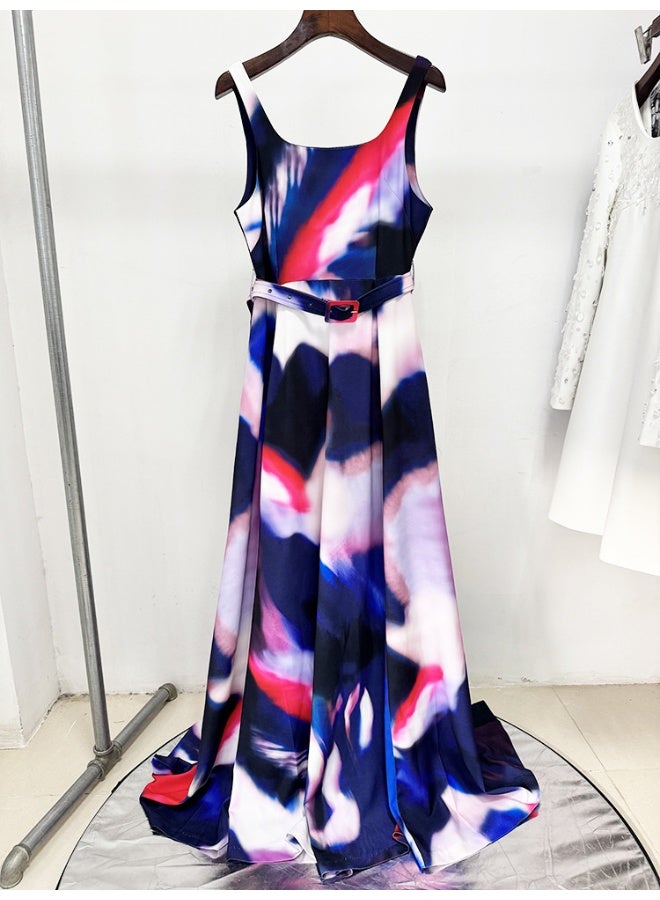 Madam Uniq Fashion Sleeveless Vest Multicolor Printed Long Dress Maxi Gown - Image 3