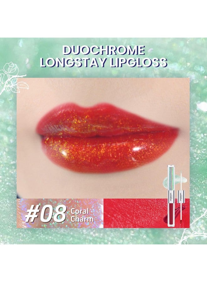CHARMACY Multichrome Double Head Non-Stick Lip Gloss, Metallic Colourful Lip Glaze, Anti-Transfer, Long Lasting Waterproof Liquid Lipstick Makeup (#08) - Image 1