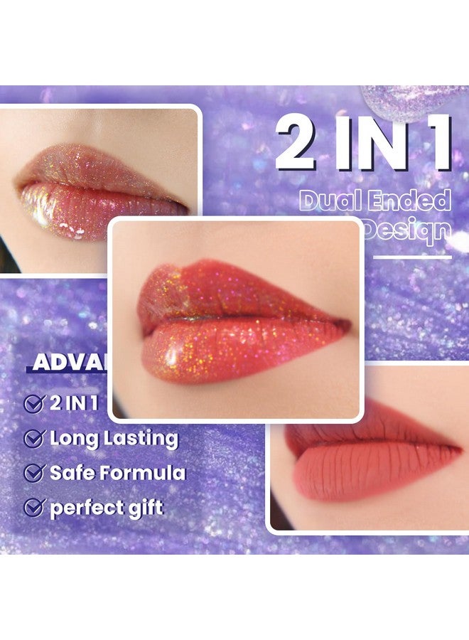 CHARMACY Multichrome Double Head Non-Stick Lip Gloss, Metallic Colourful Lip Glaze, Anti-Transfer, Long Lasting Waterproof Liquid Lipstick Makeup (#08) - Image 2