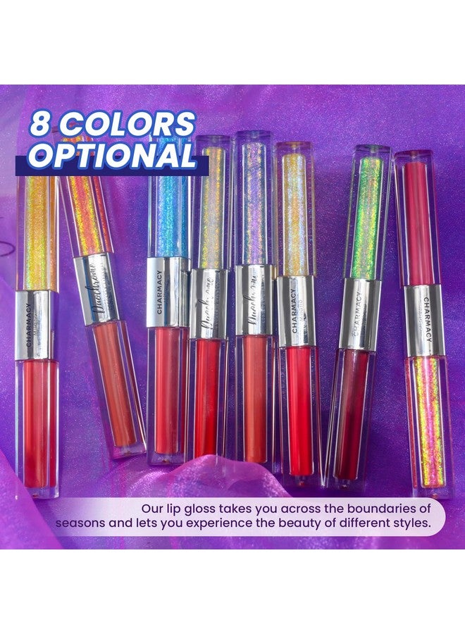 CHARMACY Multichrome Double Head Non-Stick Lip Gloss, Metallic Colourful Lip Glaze, Anti-Transfer, Long Lasting Waterproof Liquid Lipstick Makeup (#08) - Image 3