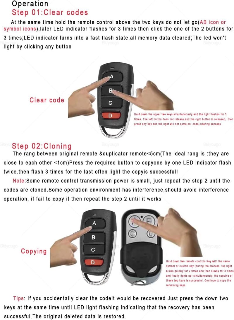 4 PCS Universal Duplicator Remote Garage Door Remote, 433.92 Mhz Remote for Gate, Remote Control Key Fob, Replacement Garage Door Electric Gate, Cloning Remote Control Keychain (4 PCS) - Image 3