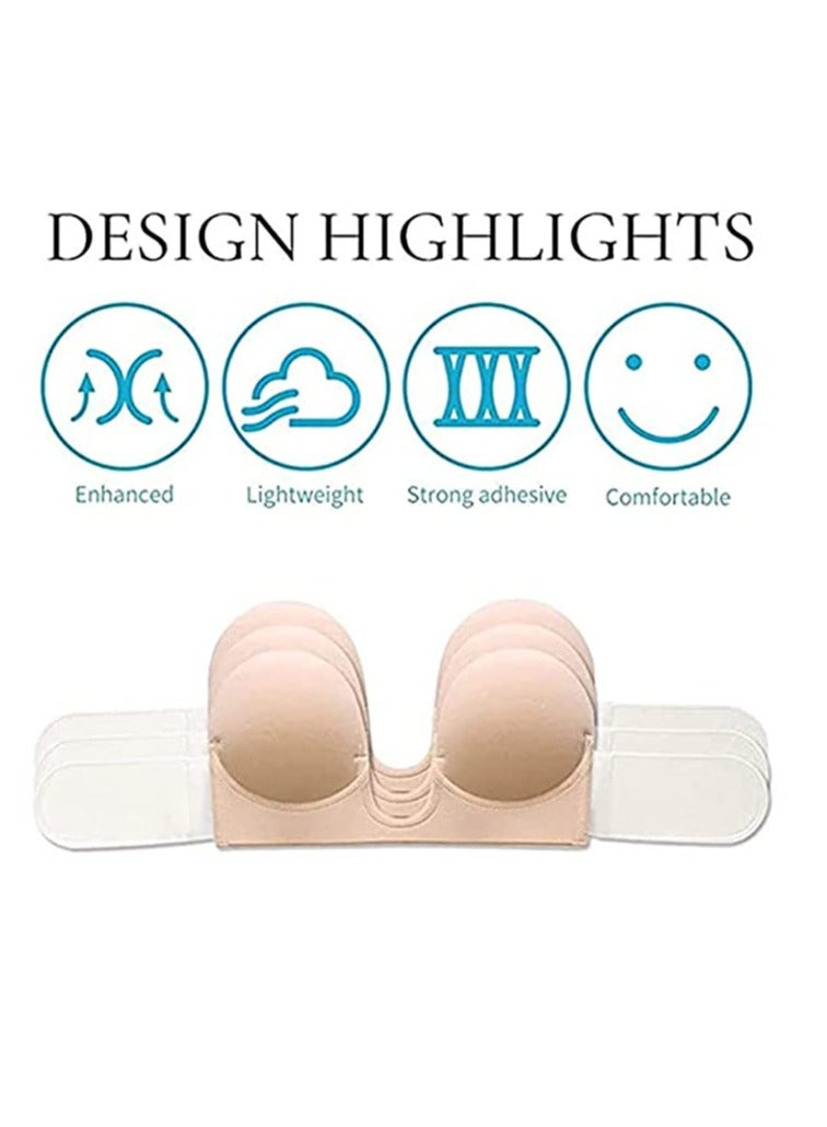 SOLARAE Push Up Plunge, 1 Pcs Strapless Sticky Adhesive Bra, Women Strapless Deep U-Shaped Silicone Bra, Invisible Backless Reusable Magic Bra (D-Cup- Apricot) - Image 2