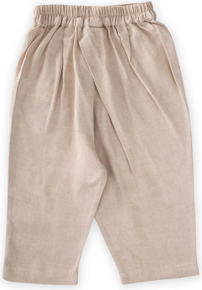 Cigit Cross Pleated Linen Trousers 2-7 Years Natural