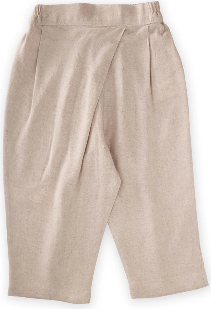 Cigit Cross Pleated Linen Trousers 2-7 Years Natural