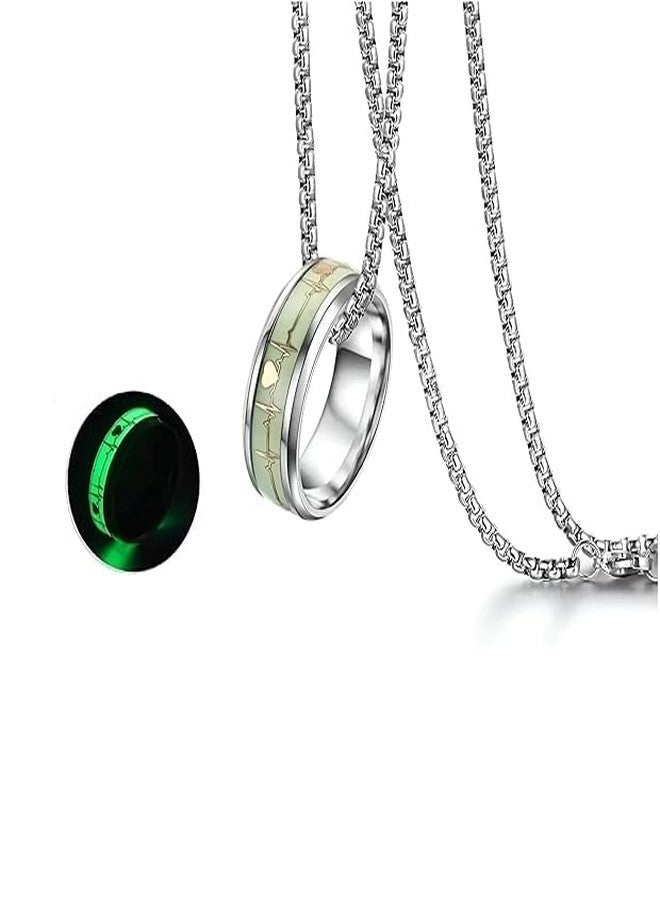 BEAUTIVIA Men's Jewellery Chain Radium Ring (Glow in the Dark) Stainless Steel Pendant Locket, Trending Style for Men & Boys - Image 1