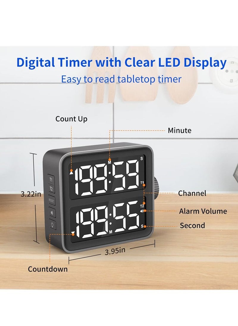 Y&D - Dual Kitchen Timer with LED Display Channel Countdown Stop Watch for Cooking Schools and Classrooms Magnetic Digital - Image 1