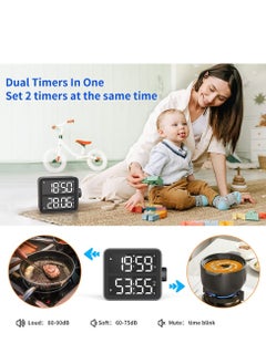 Y&D Dual Kitchen Timer with LED Display Channel Countdown Stop Watch for Cooking Schools and Classrooms Magnetic Digital  - Image 3
