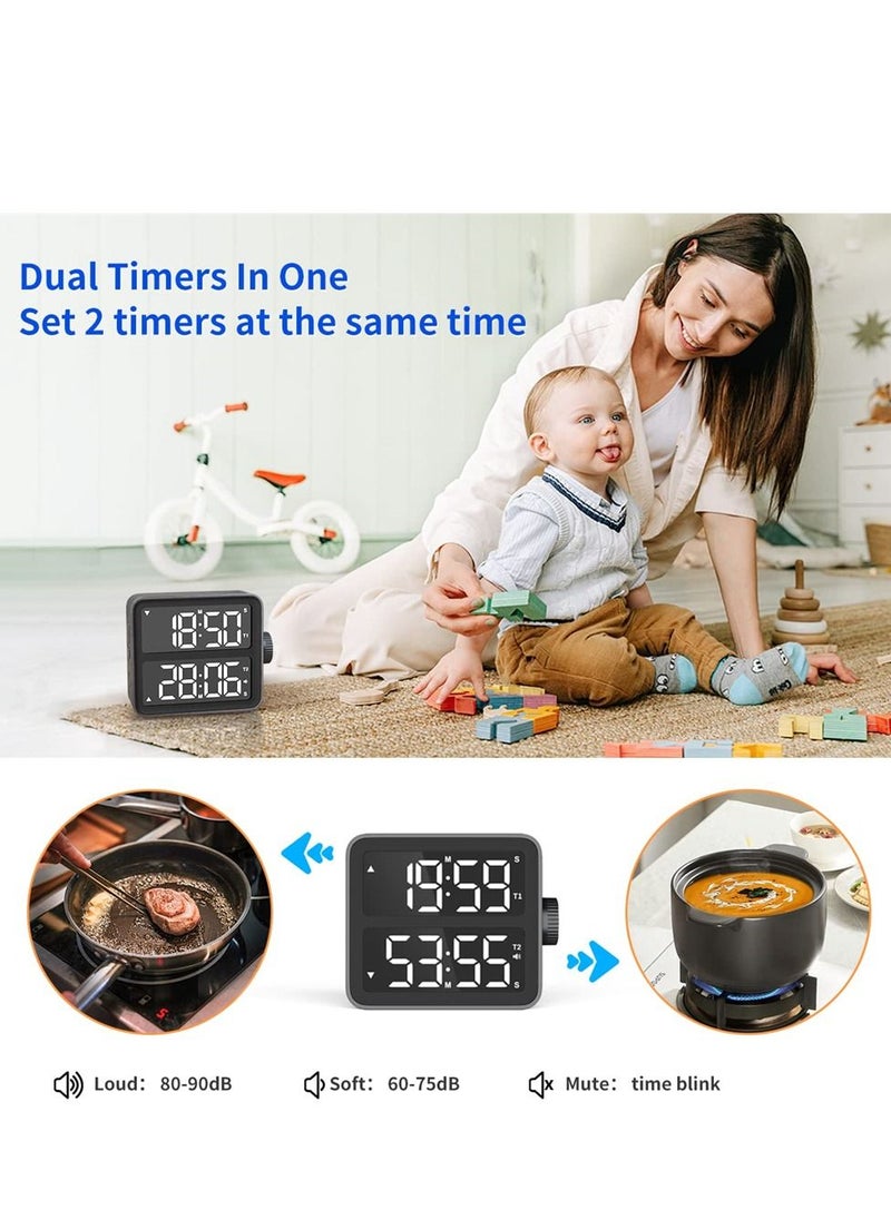 Y&D - Dual Kitchen Timer with LED Display Channel Countdown Stop Watch for Cooking Schools and Classrooms Magnetic Digital - Image 1