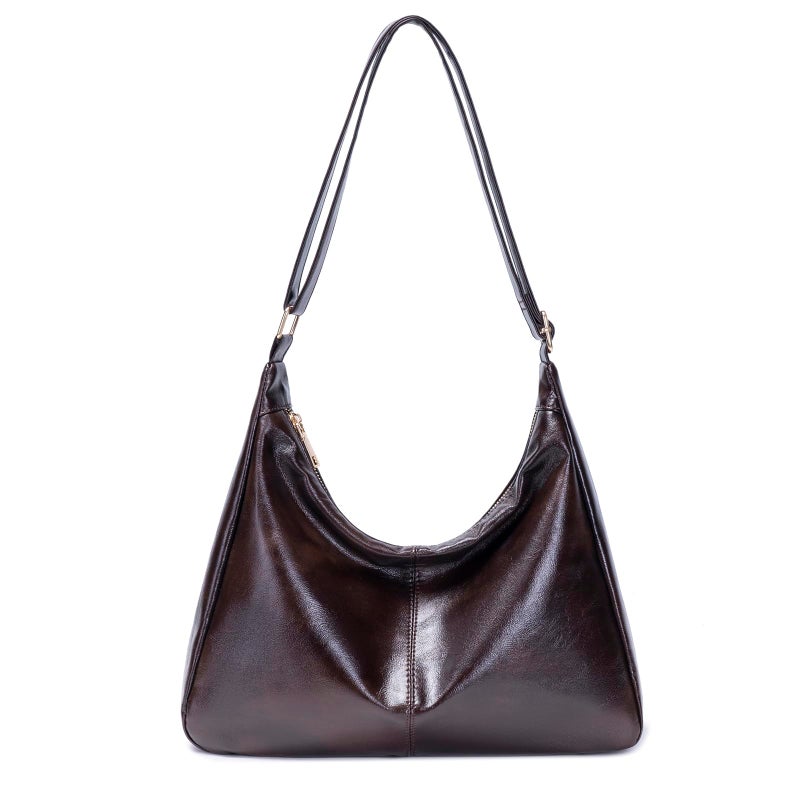 CYHTWSDJ Women's foldable vegan leather Hobo bag, multi-directional sloping shoulder wallet and tote bag, large capacity handbag (Coffee) - Image 1