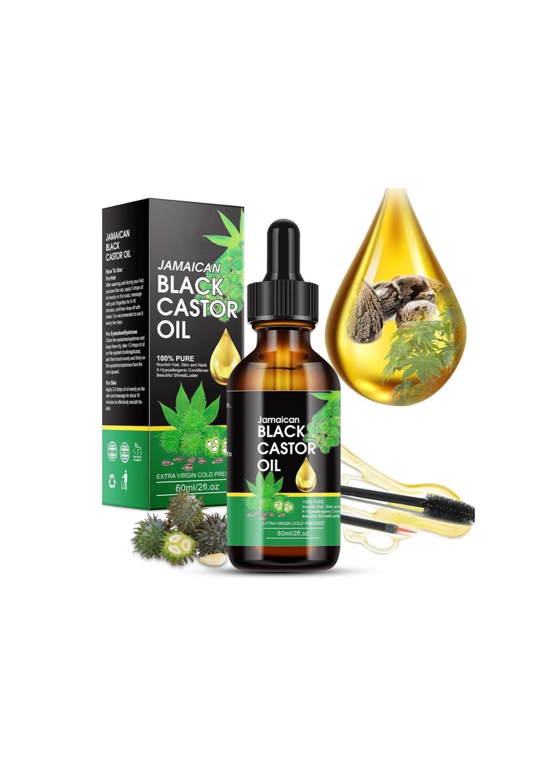 silvercnc - Jamaican Black Castor 100% Pure Castor Oil Organic Cold Pressed Unrefined Glass Bottle, Castor Oil for Face Hair Growth Eyelashes Eyebrow Growth Serum Hair Treatment Oils Castor oul 2FLOZ - Image 1