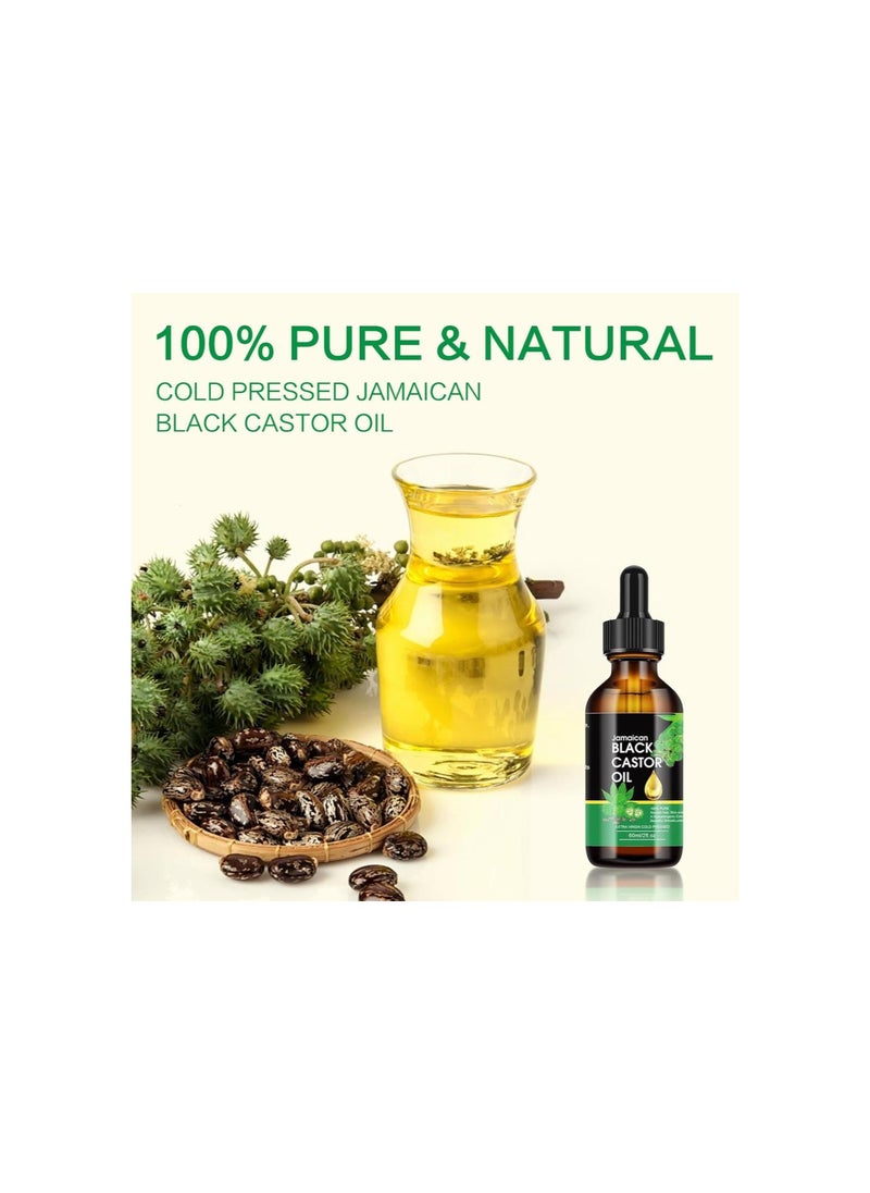 silvercnc - Jamaican Black Castor 100% Pure Castor Oil Organic Cold Pressed Unrefined Glass Bottle, Castor Oil for Face Hair Growth Eyelashes Eyebrow Growth Serum Hair Treatment Oils Castor oul 2FLOZ - Image 1