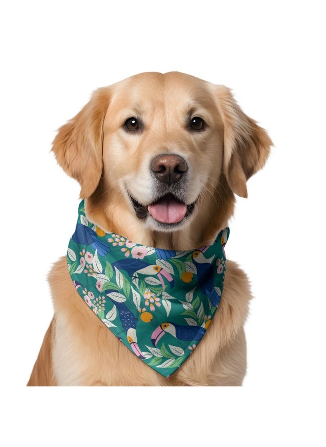 W - Brings Toucan & Orange Dog Bandana/Dog Scarf | This Beautiful Gorgeous Design Dog Bandana Scarf Is Perfect Styling Accessory For Dogs Large, Medium & Small. One Size Fits All. - Image 1
