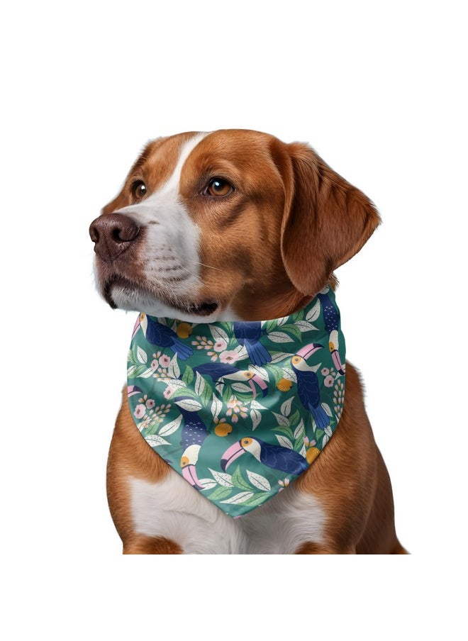 W - Brings Toucan & Orange Dog Bandana/Dog Scarf | This Beautiful Gorgeous Design Dog Bandana Scarf Is Perfect Styling Accessory For Dogs Large, Medium & Small. One Size Fits All. - Image 1