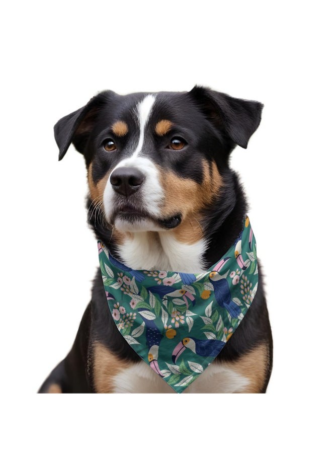 W - Brings Toucan & Orange Dog Bandana/Dog Scarf | This Beautiful Gorgeous Design Dog Bandana Scarf Is Perfect Styling Accessory For Dogs Large, Medium & Small. One Size Fits All. - Image 1