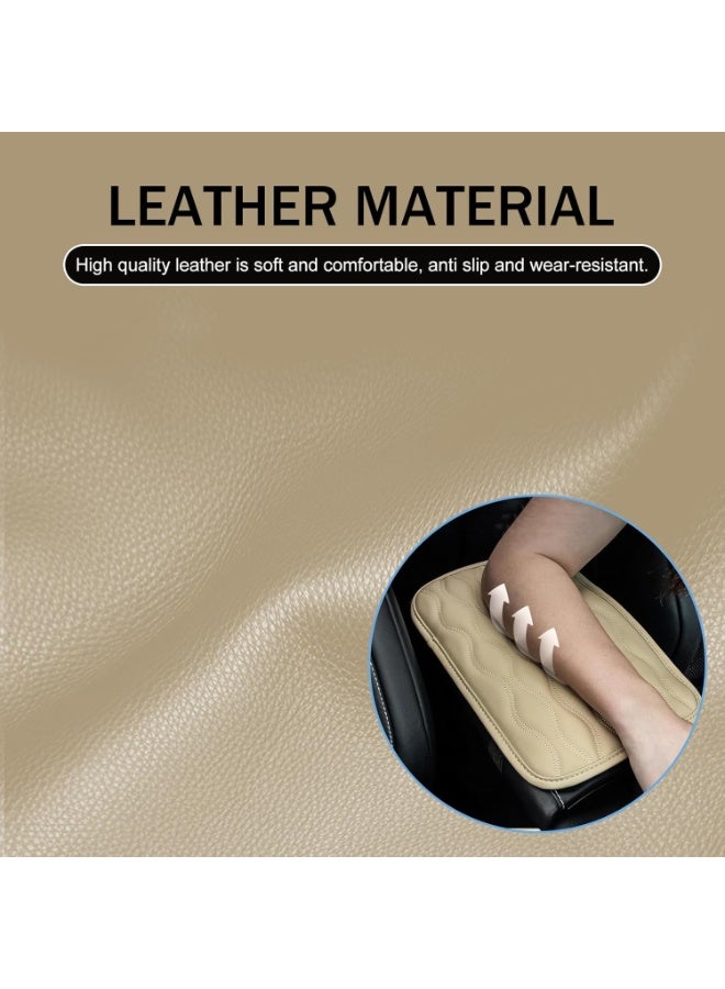 فاييت غطاء وحدة التحكم المركزية للسيارة عالمي، وسادة مسند ذراع من جلد البولي يوريثان المقاوم للماء، واقي صندوق المقعد المريح، ملحق داخلي للسيارة وسيارات الدفع الرباعي والشاحنات (بيج) - Image 3