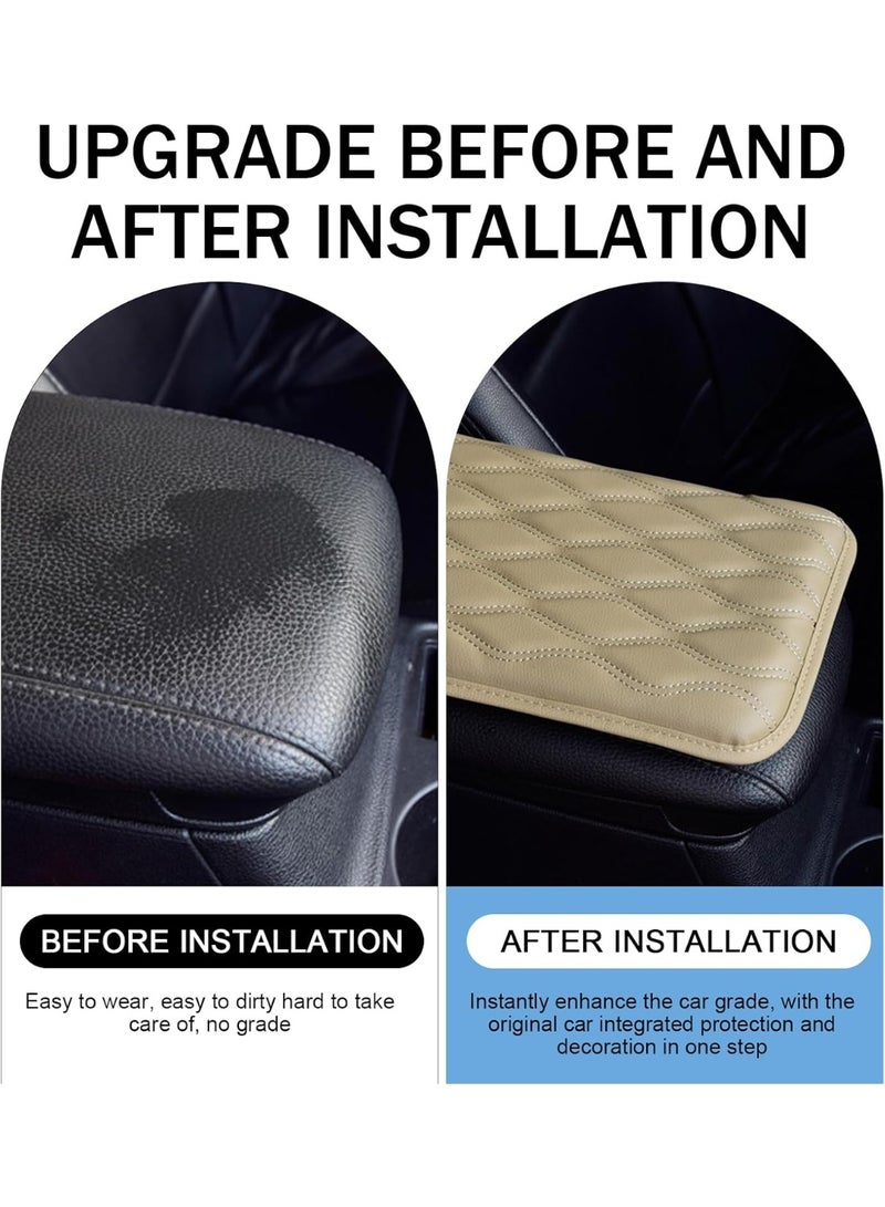فاييت غطاء وحدة التحكم المركزية للسيارة عالمي، وسادة مسند ذراع من جلد البولي يوريثان المقاوم للماء، واقي صندوق المقعد المريح، ملحق داخلي للسيارة وسيارات الدفع الرباعي والشاحنات (بيج) - Image 4