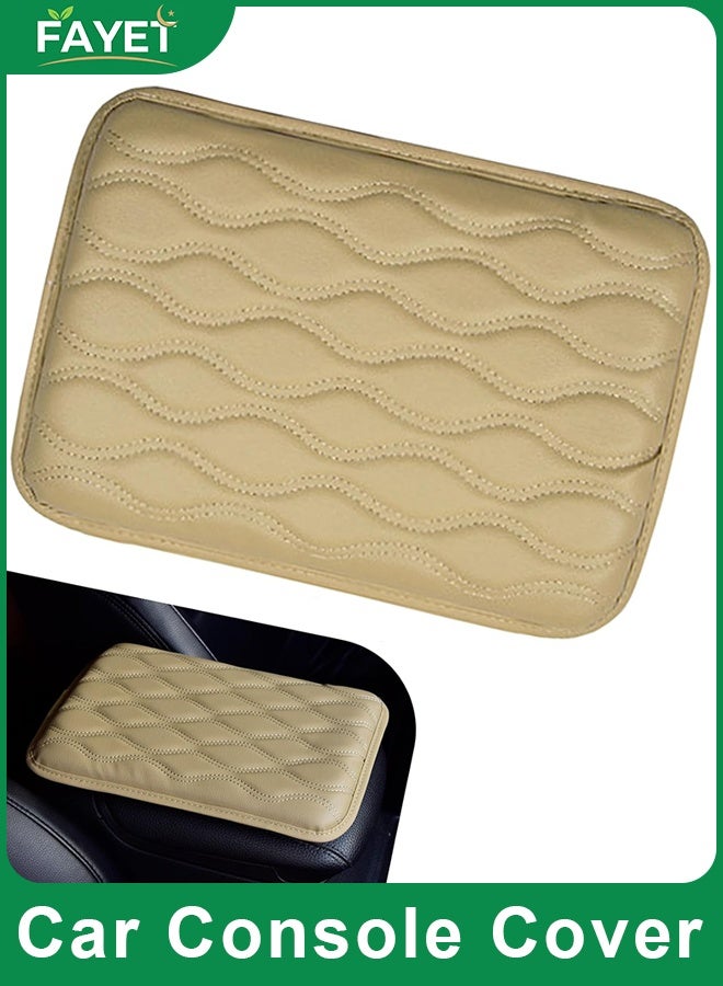 فاييت غطاء وحدة التحكم المركزية للسيارة عالمي، وسادة مسند ذراع من جلد البولي يوريثان المقاوم للماء، واقي صندوق المقعد المريح، ملحق داخلي للسيارة وسيارات الدفع الرباعي والشاحنات (بيج) - Image 1