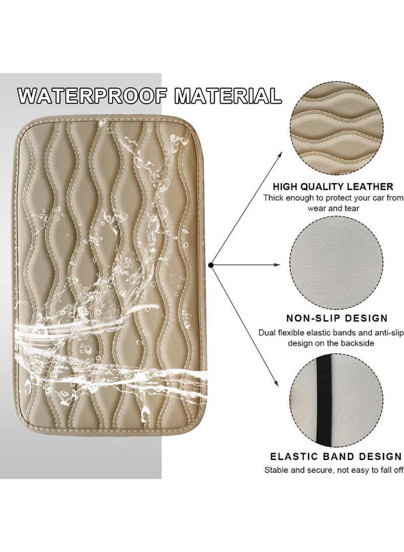 فاييت غطاء وحدة التحكم المركزية للسيارة عالمي، وسادة مسند ذراع من جلد البولي يوريثان المقاوم للماء، واقي صندوق المقعد المريح، ملحق داخلي للسيارة وسيارات الدفع الرباعي والشاحنات (بيج) - Image 2