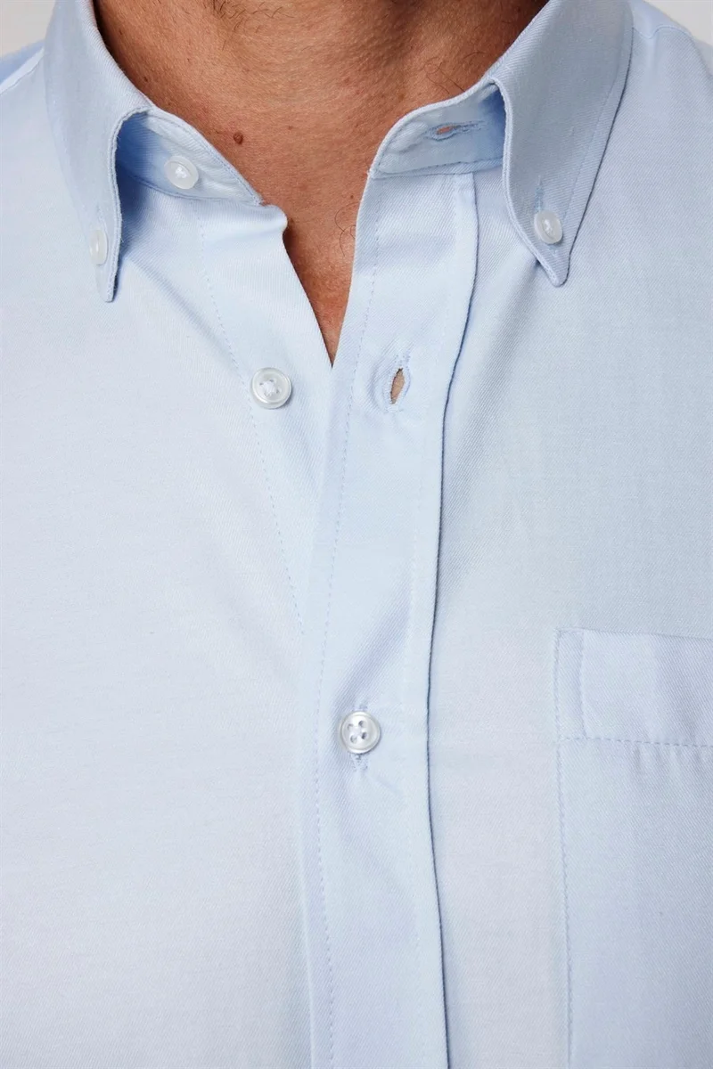 Tudors Classic Fit Long Sleeve Straight Collar Buttoned Pocket Men's Blue Shirt