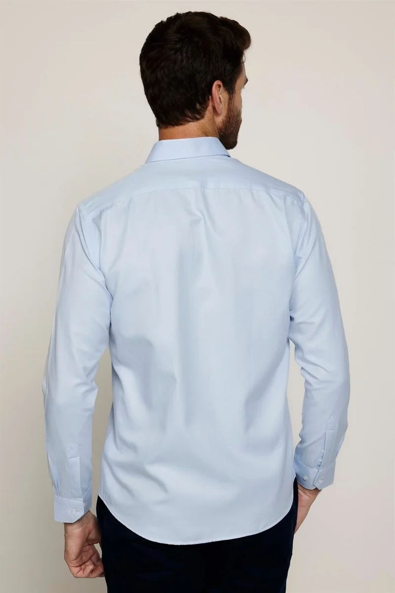 Tudors Classic Fit Long Sleeve Straight Collar Buttoned Pocket Men's Blue Shirt