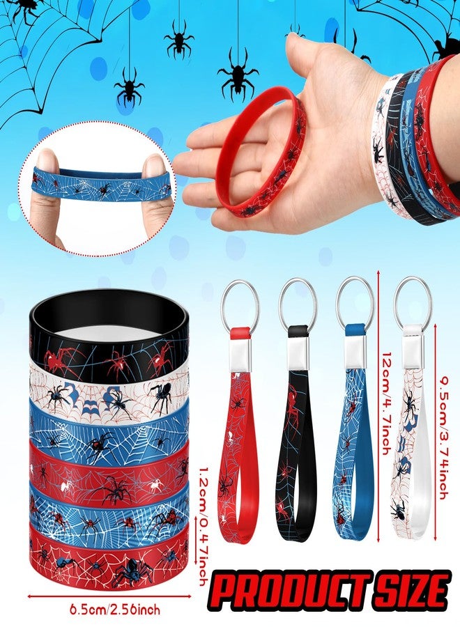 Lothee 32 Pieces Spider Party Favors Halloween Spiderweb Themed Birthday Party Decoration Drawstring Bags Goodie Bags Backpack with Rubber Bracelets Wristlet Keychain for Birthday Supplies(Spiderweb) - Image 3