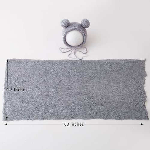Vemonllas Newborn Baby Photography Props Outfits Hat Long Ripple Wrap Set for Boys Girls Photography (Light Gray) - Image 5